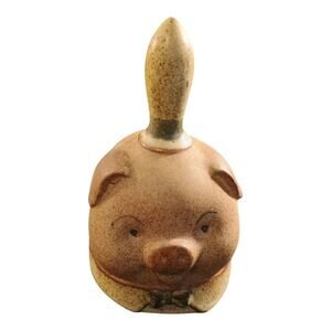 Vintage 1970s UCTCI Japan Smiling Pig Face‎ Gempo Style Pottery Dinner Bell